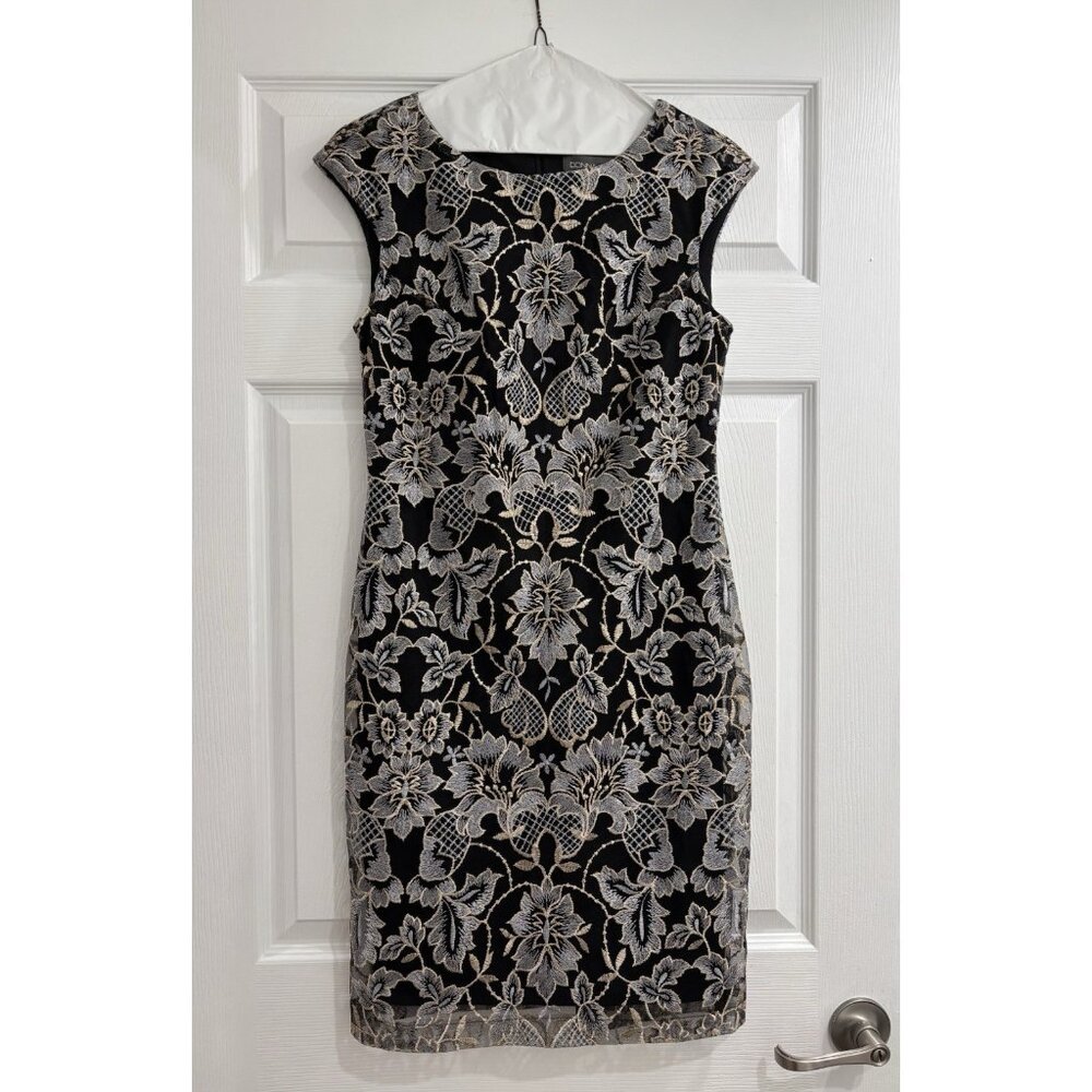 Donna Ricco Sheath Dress Women's Sz 4 Metallic Floral Embroidered Black Cocktail - Picture 3 of 11